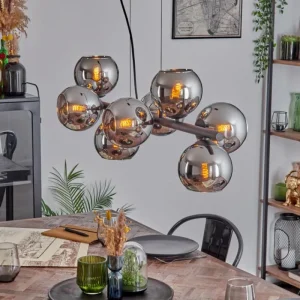 hofstein Koyoto Suspension, Boule lumineuse, Suspension Chrome, Fumé, 8 lumières* Lampes Modernes