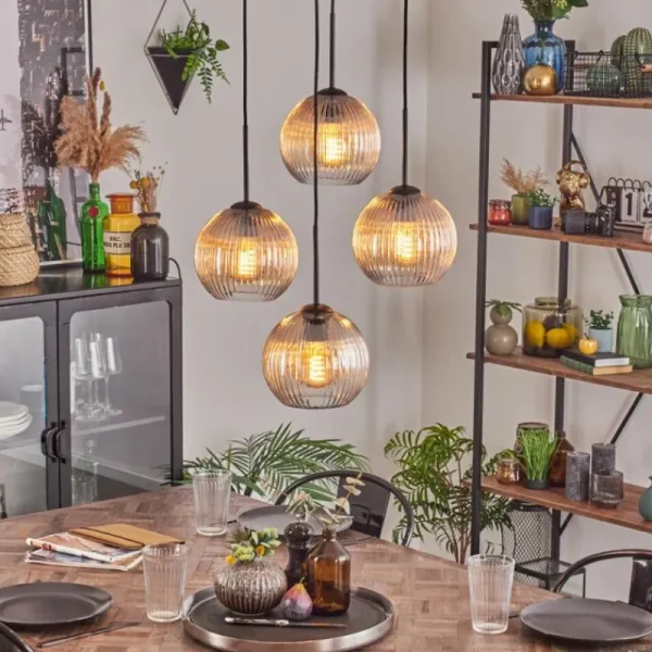 hofstein Koyoto Suspension, Boule lumineuse 35 cm Ambre, Clair, 4 lumières* Lampes Modernes