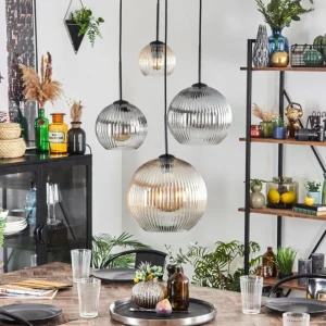 hofstein Koyoto Suspension, Boule lumineuse, Suspension Ambre, Clair, Fumé, 4 lumières* Lampes Modernes