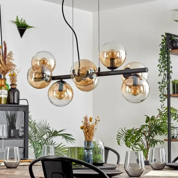 hofstein Koyoto Suspension, Boule lumineuse, Suspension Ambre, Clair, 8 lumières* Lampes En Verre