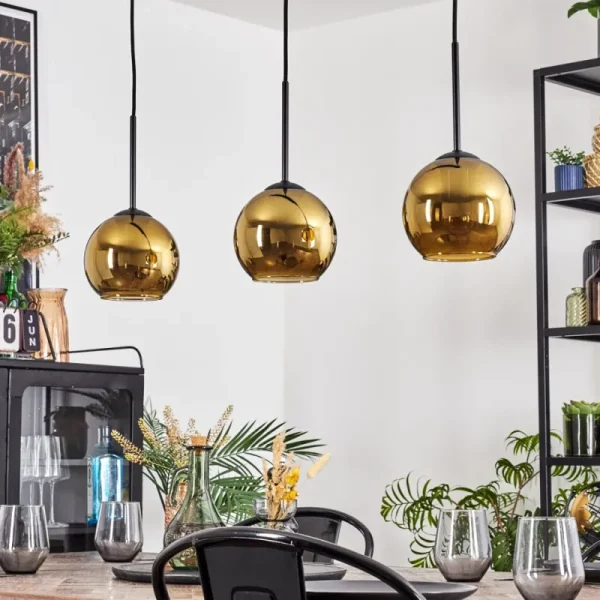 hofstein Koyoto Suspension, Boule lumineuse, Suspension Or, 3 lumières* Lampes En Verre