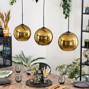 hofstein Koyoto Suspension, Boule lumineuse, Suspension Noir, 3 lumières* Lampes En Verre