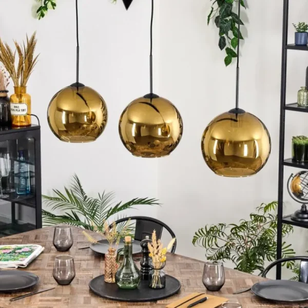 hofstein Koyoto Suspension, Boule lumineuse, Suspension Noir, 3 lumières* Lampes En Verre