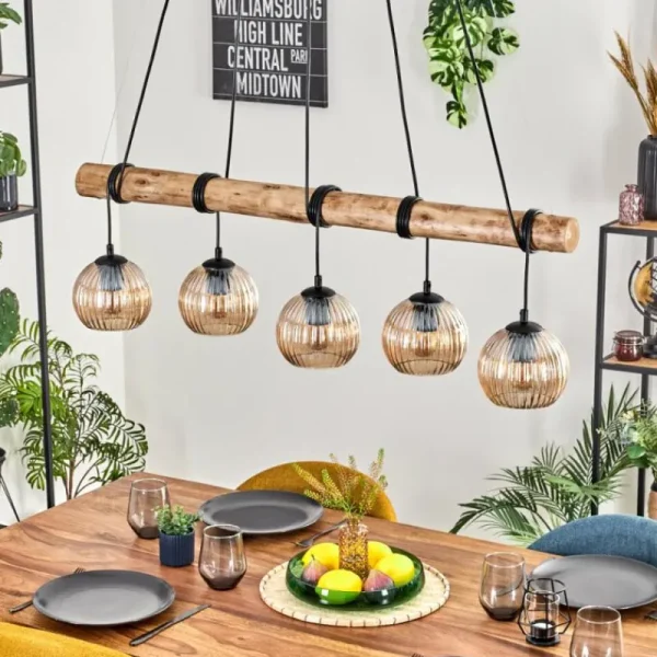 hofstein Koyoto Suspension, Boule lumineuse, Suspension Écru, Noir, 5 lumières* Lampes Modernes