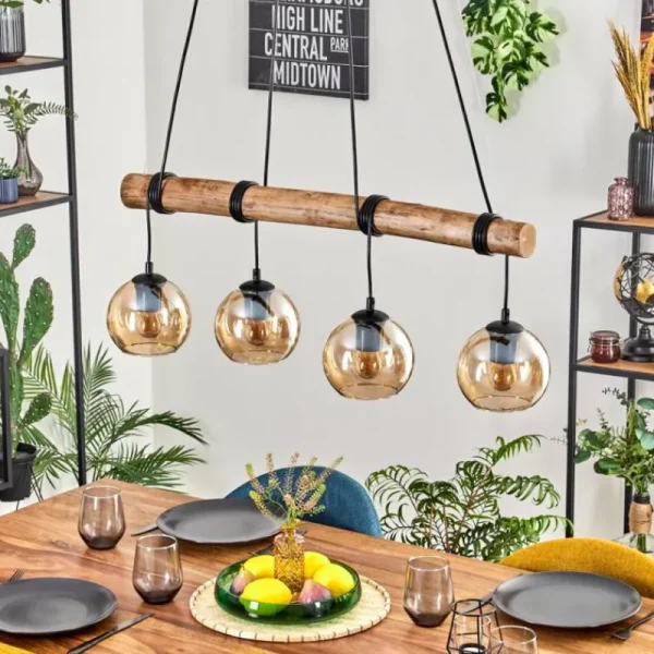 hofstein Koyoto Suspension, Boule lumineuse, Suspension Écru, Noir, 4 lumières* Lampes Modernes
