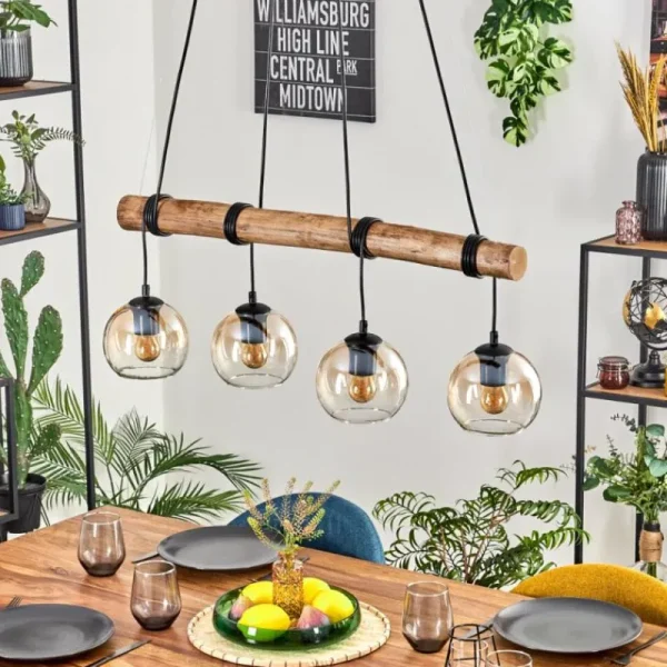 hofstein Koyoto Suspension, Boule lumineuse, Suspension Écru, Noir, 4 lumières* Lampes Modernes