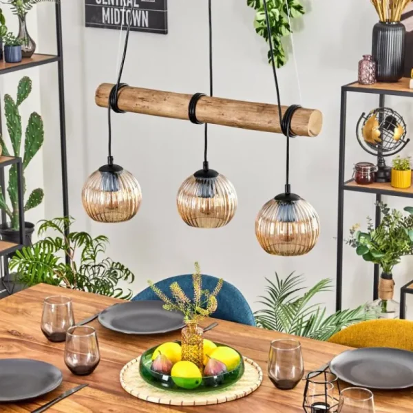 hofstein Koyoto Suspension, Boule lumineuse, Suspension Écru, Noir, 3 lumières* Lampes Modernes