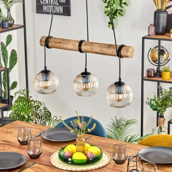 hofstein Koyoto Suspension, Boule lumineuse, Suspension Écru, Noir, 3 lumières* Lampes Modernes