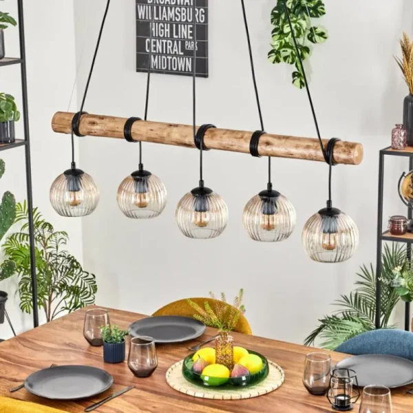 hofstein Koyoto Suspension, Boule lumineuse, Suspension Écru, Noir, 5 lumières* Lampes Modernes