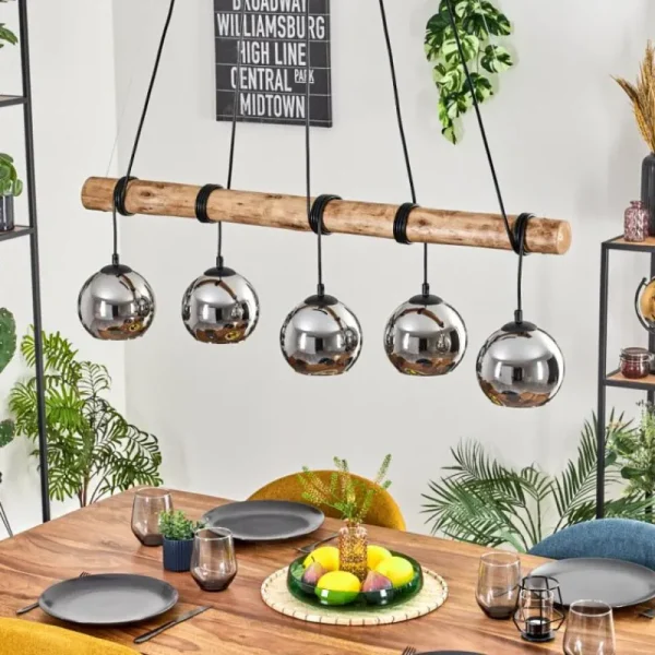hofstein Koyoto Suspension, Boule lumineuse, Suspension Écru, Noir, 5 lumières* Lampes Modernes