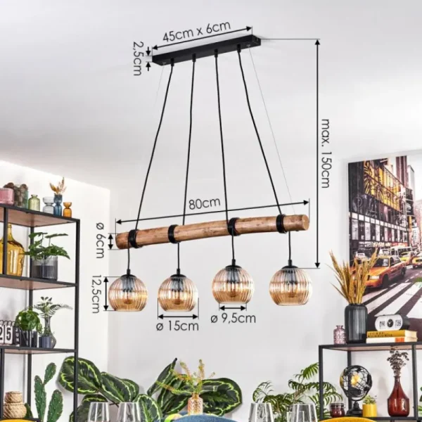 hofstein Koyoto Suspension, Boule lumineuse, Suspension Écru, Noir, 4 lumières* Lampes Modernes