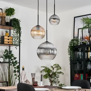 hofstein Koyoto Suspension, Boule lumineuse, Suspension Ambre, Clair, Fumé, 3 lumières* Lampes Modernes