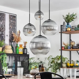hofstein Koyoto Suspension, Boule lumineuse, Suspension Clair, Fumé, 4 lumières* Lampes Modernes