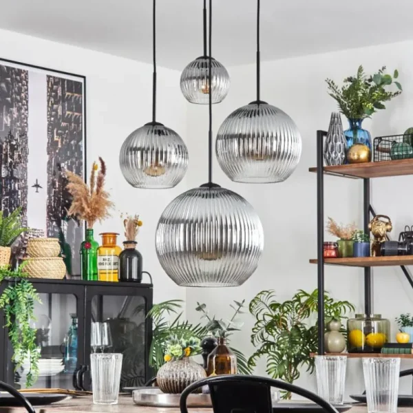hofstein Koyoto Suspension, Boule lumineuse, Suspension Clair, Fumé, 4 lumières* Lampes Modernes