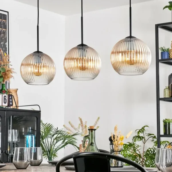 hofstein Koyoto Suspension, Boule lumineuse, Suspension Ambre, Clair, 3 lumières* Lampes Modernes