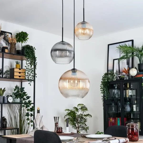 hofstein Koyoto Suspension, Boule lumineuse, Suspension, Suspension grappe Noir, 3 lumières* Lampes Modernes