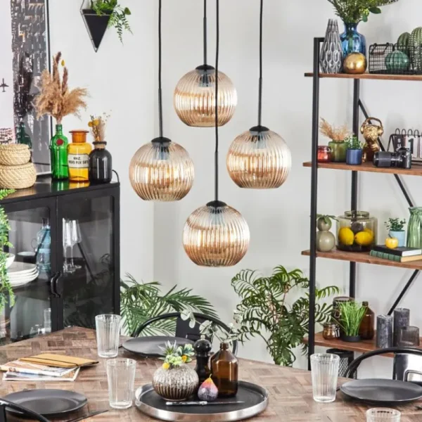 hofstein Koyoto Suspension, Boule lumineuse 35 cm Ambre, 4 lumières* Lampes Modernes