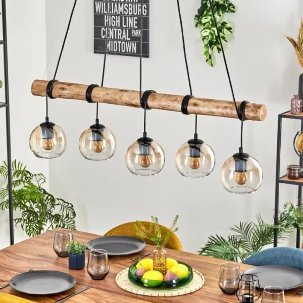 hofstein Koyoto Suspension, Boule lumineuse, Suspension Écru, Noir, 5 lumières* Lampes Modernes