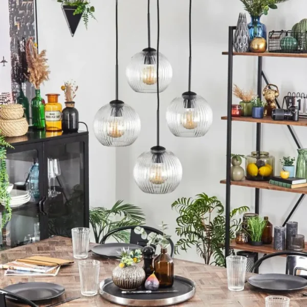 hofstein Koyoto Suspension, Boule lumineuse 35 cm Clair, 4 lumières* Lampes Modernes