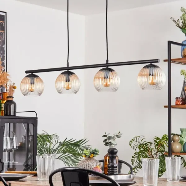 hofstein Koyoto Suspension, Boule lumineuse, Suspension Ambre, Clair, 4 lumières* Lampes Modernes