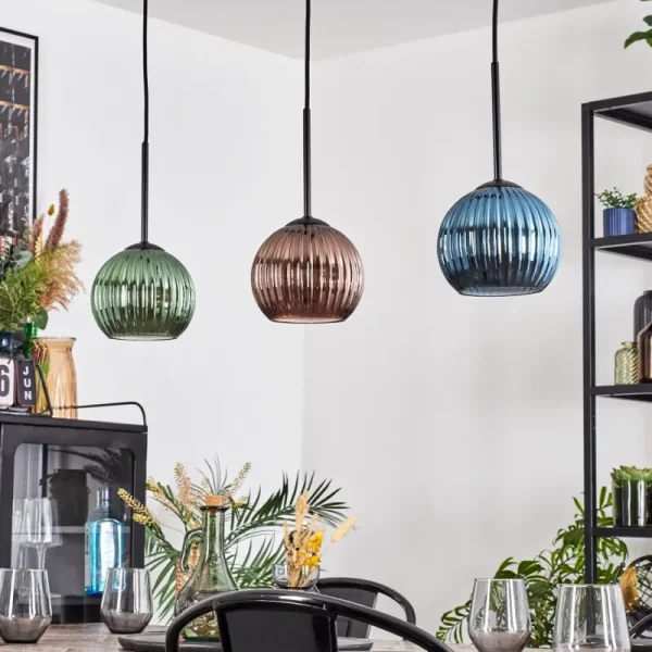 hofstein Koyoto Suspension, Boule lumineuse, Suspension Bleu, Vert, Cuivré, 3 lumières* Lampes Modernes