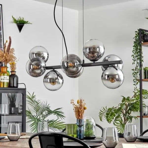 hofstein Koyoto Suspension, Boule lumineuse, Suspension Chrome, Clair, Fumé, 8 lumières* Lampes Modernes