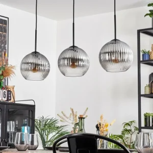 hofstein Koyoto Suspension, Boule lumineuse, Suspension Clair, Fumé, 3 lumières* Lampes Modernes