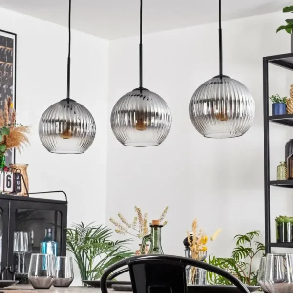 hofstein Koyoto Suspension, Boule lumineuse, Suspension Clair, Fumé, 3 lumières* Lampes Modernes