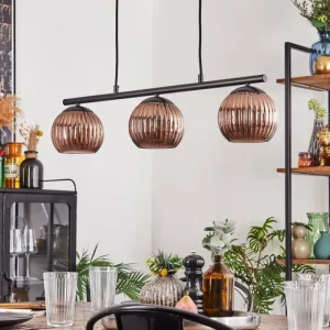 hofstein Koyoto Suspension, Boule lumineuse, Suspension Cuivré, 3 lumières* Lampes Modernes