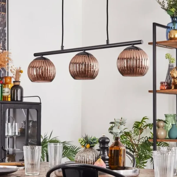 hofstein Koyoto Suspension, Boule lumineuse, Suspension Cuivré, 3 lumières* Lampes Modernes