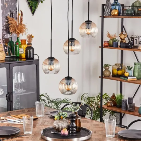 hofstein Koyoto Suspension, Boule lumineuse, Suspension Ambre, Clair, 4 lumières* Lampes Modernes