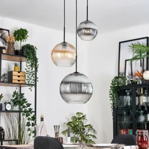 hofstein Koyoto Suspension, Boule lumineuse, Suspension, Suspension grappe Ambre, Clair, Fumé, 3 lumières* Lampes Modernes