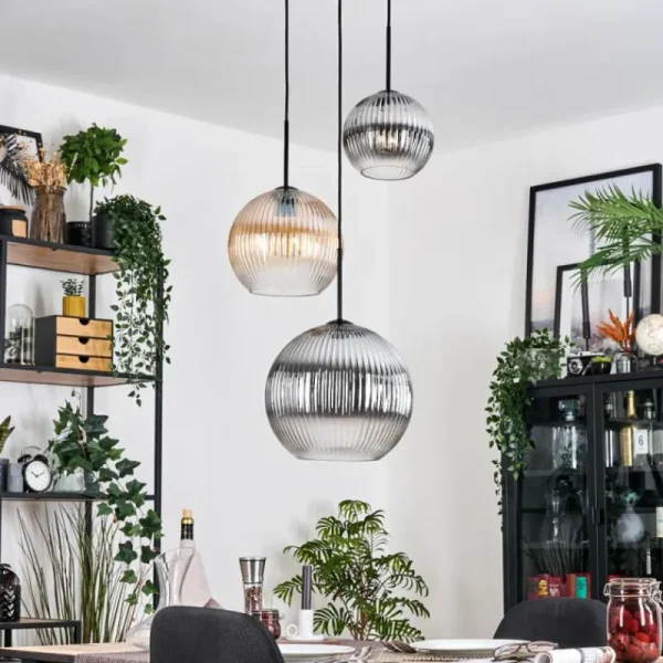 hofstein Koyoto Suspension, Boule lumineuse, Suspension, Suspension grappe Ambre, Clair, Fumé, 3 lumières* Lampes Modernes