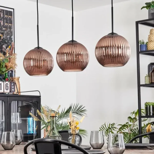 hofstein Koyoto Suspension, Boule lumineuse, Suspension Cuivré, 3 lumières* Lampes Modernes