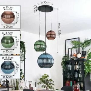 hofstein Koyoto Suspension, Boule lumineuse, Suspension, Suspension grappe Bleu, Vert, Cuivré, 3 lumières* Lampes Modernes