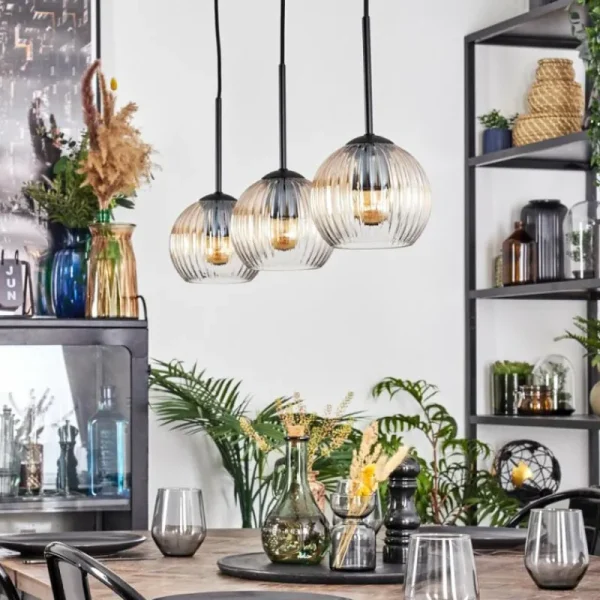 hofstein Koyoto Suspension, Boule lumineuse, Suspension Ambre, Clair, 3 lumières* Lampes Modernes