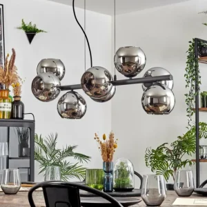 hofstein Koyoto Suspension, Boule lumineuse, Suspension Chrome, Fumé, 8 lumières* Lampes Modernes