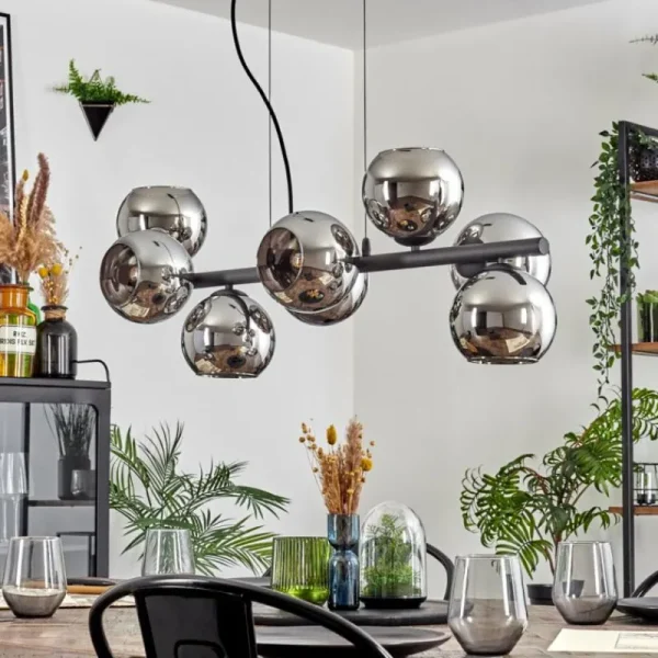 hofstein Koyoto Suspension, Boule lumineuse, Suspension Chrome, Fumé, 8 lumières* Lampes Modernes