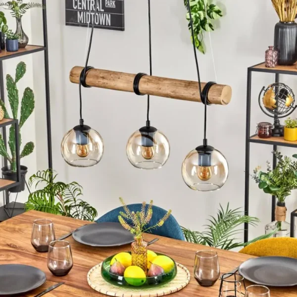 hofstein Koyoto Suspension, Boule lumineuse, Suspension Écru, Noir, 3 lumières* Lampes Modernes