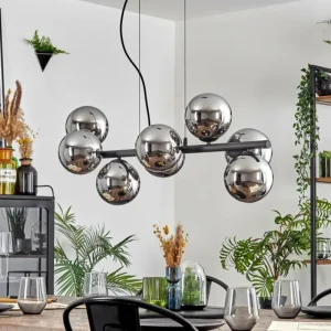 hofstein Koyoto Suspension, Boule lumineuse, Suspension Chrome, Fumé, 8 lumières* Lampes Modernes