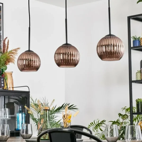hofstein Koyoto Suspension, Boule lumineuse, Suspension Cuivré, 3 lumières* Lampes Modernes