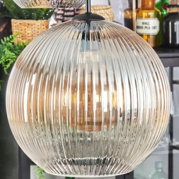 hofstein Koyoto Suspension, Boule lumineuse, Suspension Ambre, Clair, Fumé, 4 lumières* Lampes Modernes