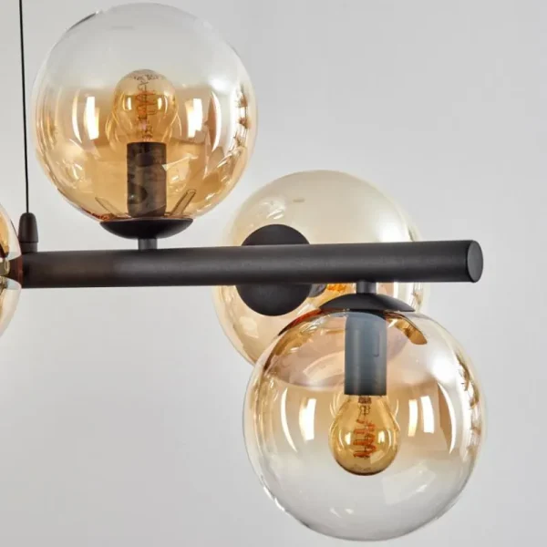 hofstein Koyoto Suspension, Boule lumineuse, Suspension Ambre, Clair, 8 lumières* Lampes En Verre