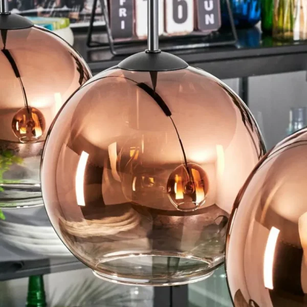 hofstein Koyoto Suspension, Boule lumineuse, Suspension Clair, Cuivré, 3 lumières* Lampes En Verre