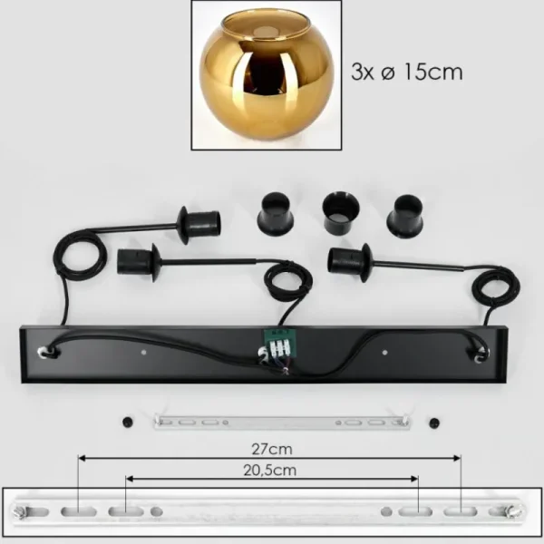 hofstein Koyoto Suspension, Boule lumineuse, Suspension Or, 3 lumières* Lampes En Verre