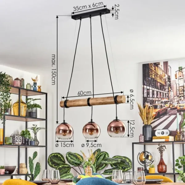 hofstein Koyoto Suspension, Boule lumineuse, Suspension Écru, Noir, 3 lumières* Lampes Modernes