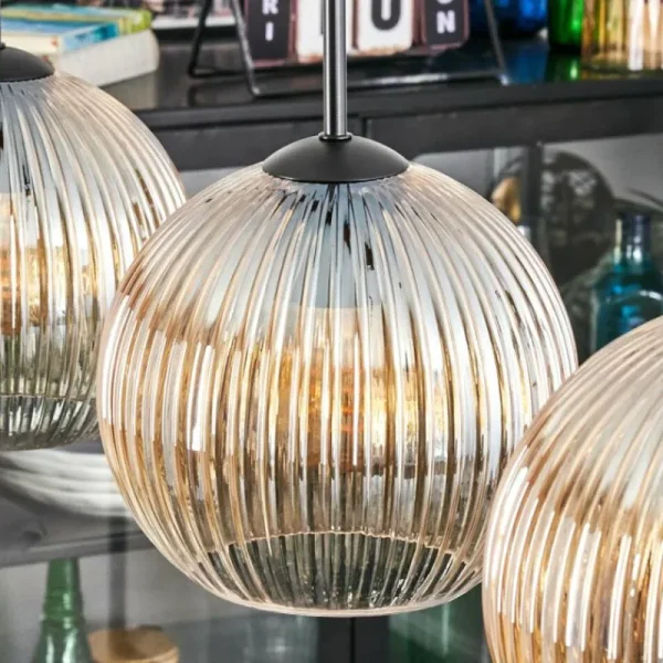 hofstein Koyoto Suspension, Boule lumineuse, Suspension Ambre, Clair, 3 lumières* Lampes Modernes
