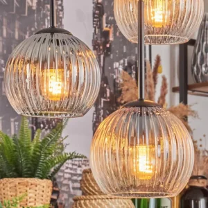 hofstein Koyoto Suspension, Boule lumineuse, Suspension Ambre, Clair, Fumé, 4 lumières* Lampes Modernes
