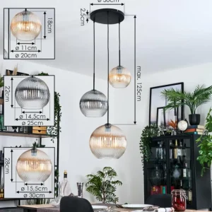 hofstein Koyoto Suspension, Boule lumineuse, Suspension, Suspension grappe Noir, 3 lumières* Lampes Modernes