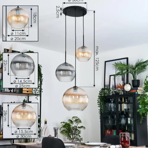 hofstein Koyoto Suspension, Boule lumineuse, Suspension, Suspension grappe Noir, 3 lumières* Lampes Modernes